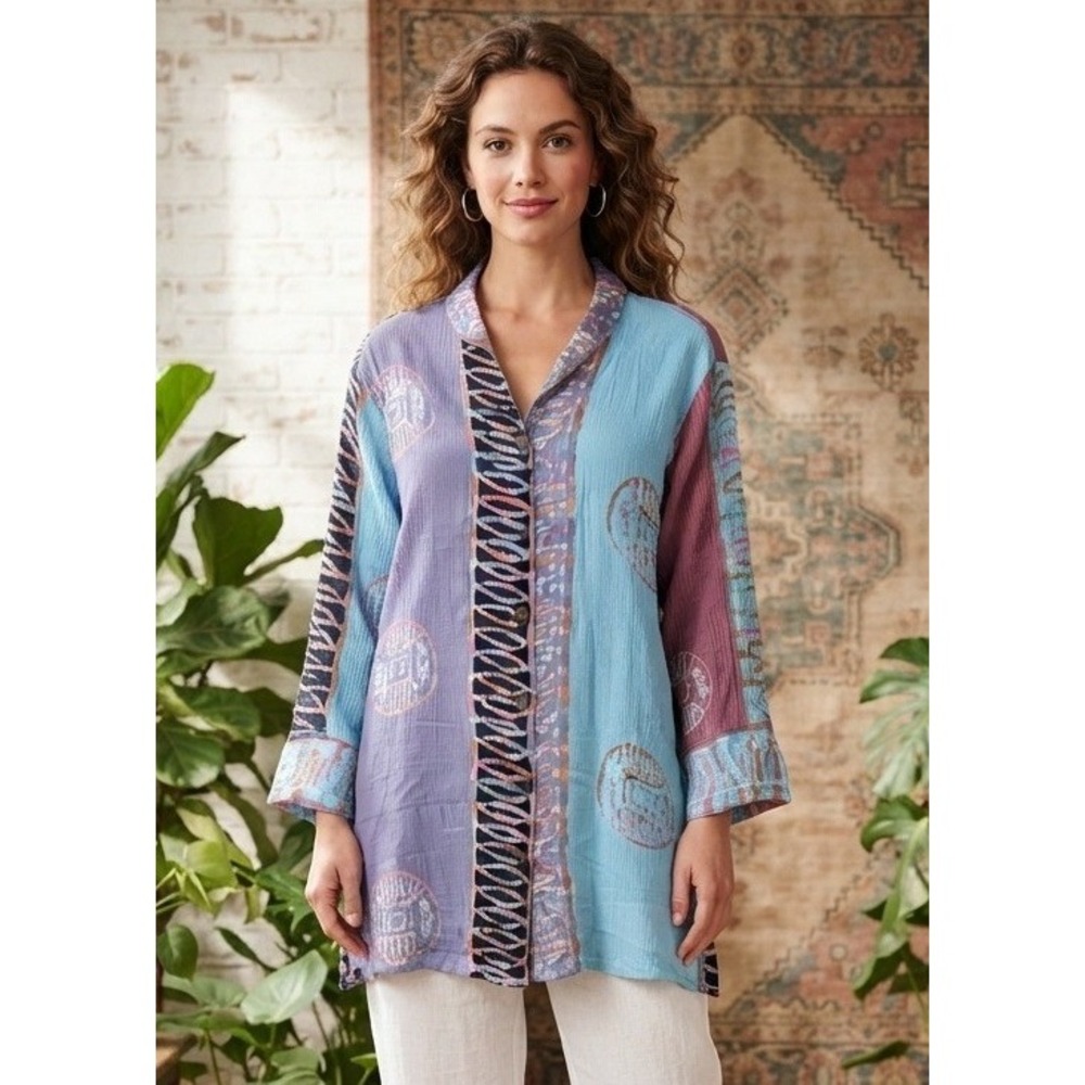 Soft Surroundings Button Front 3/4 Sleeve Top Womens Size XL Rayon Boho Vacation